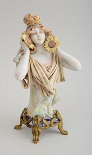 European Art Nouveau Gilt-Metal-Mounted Bisque Porcelain Bust