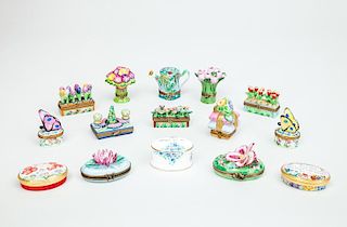 Twelve Limoges Porcelain Botanical or Butterfly Boxes, a Crown Staffordshire "Forgot Me Knot" Box, and Two Halcyon Days Ename
