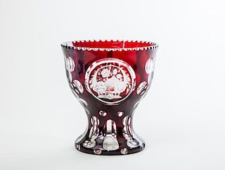 Bohemian Engraved and Ruby-Overlay Glass Vase