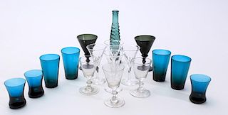 Group of Glass Drinking Vessels and a Green Glass Vial