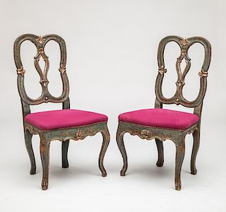 Pair of Rococo Style Painted Side Chairs
