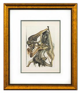 Salvador Dali- Original Color Woodcut on B.F.K. Rives Paper "Inferno 4"