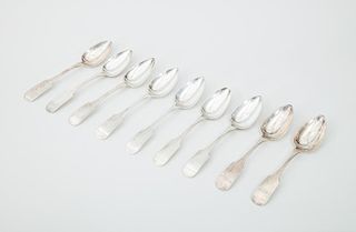 Set of Six American Monogrammed Silver Soup Spoons and Three Similar Monogrammed Spoons