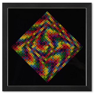 Victor Vasarely (1908-1997), "Majus de la sÃ©rie Folklore Planetaire" Framed 1971 Heliogravure Print with Letter of Authenticity
