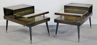 Pair of Midcentury End Tables with Glass Insert.