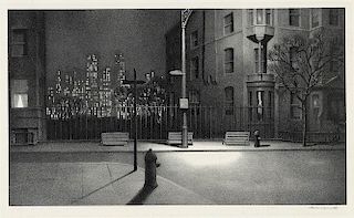Original Wengenroth Lithograph - New York Nocturne.  Brooklyn, 1945.