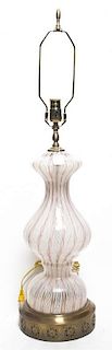An Italian Blown Glass Table Lamp, Height overall 33 1/2 inches.