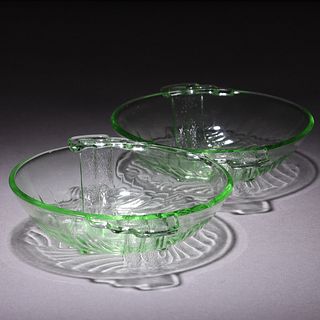 Uranium Glass Pair of Intaglio Art Deco Bowls