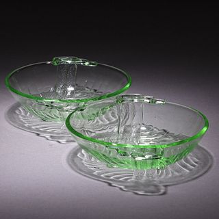 Uranium Glass Pair of Intaglio Art Deco Bowls
