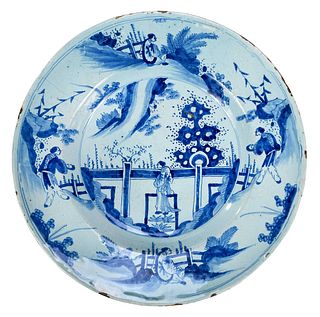English Delftware Blue White Circular Dish