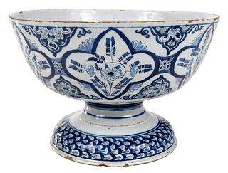 English Delftware Blue and White Footed Punch Bowl
