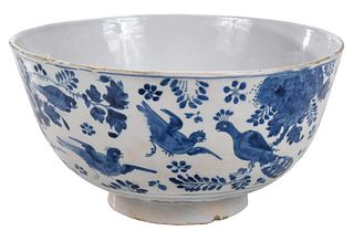  English Delftware Blue and White Punch Bowl