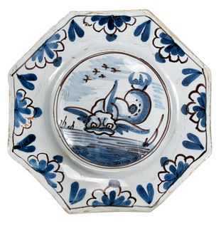 English Delftware Dolphin Plate