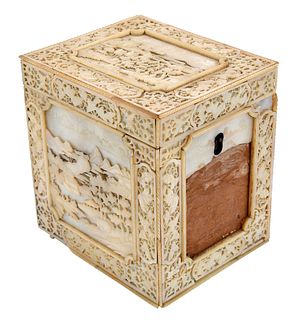 George III Chinoiserie Mother of Pearl Tea Caddy