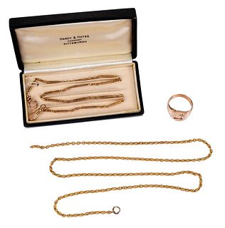 14kt. Watch Chain, Signet Ring and Rope Chain