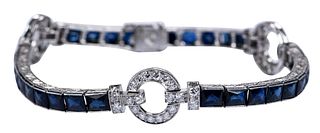 Platinum Art Deco Blue Sapphire and Diamond Bracelet