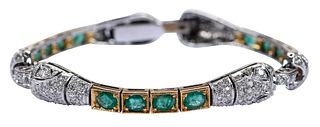 18kt. Yellow Gold and Platinum Emerald with Diamond Bracelet