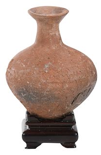 Ancient Pottery Vase with Wood Stand