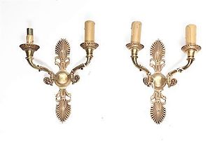 A Pair of Empire Style Gilt Bronze Two-Light Sconces, Height 9 1/4 inches.
