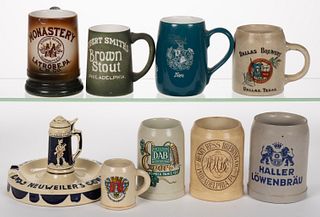 ASSORTED BREWERY ADVERTISING CERAMIC ARTICLES, LOT OF NINE