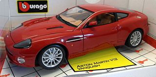 Burago  Aston Martin V12 Vanquish AM Racing Red Diecast Model Car 34063 VEHICLE WITH ORIG BOX