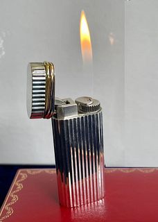 Cartier Sterling Trinity 18k gold Vintage Lighter Trinity Mini Godron Vertical Line with Leather Case.