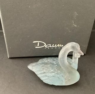 DAUM PATE-DE-VERRE SIGNED BLUE TONE GLASS CRYSTAL FIGURINE PAPERWEIGHT WITH BOX