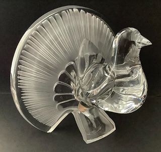 DAUM SIGNED CRYSTAL LARGE PEACOCK FIGURINE. MADE IN FRANCE