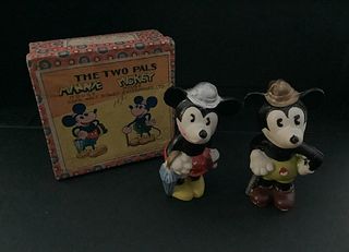 DISNEY GEORGE BORGFELDT Mickey & Minnie Mouse Figurines  with Box JAPAN 1934
