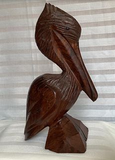 IRONWOOD CARVINGS  TALL PERCHED PELICAN 11 inches tall