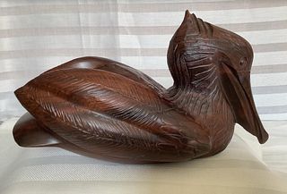 IRONWOOD CARVINGS LARGE FLOATING PELICAN 10.5 inches long
