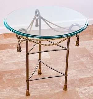 Faux Gilt Rope Round Glass Top Occasional Table