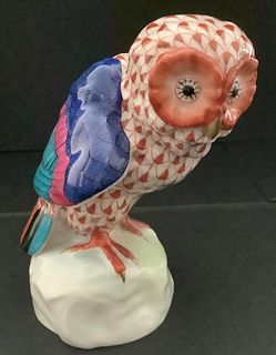 SIGNED HEREND FISHENT RUST OWL FIGURINE