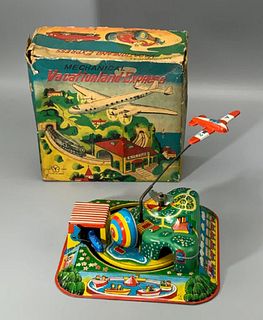 Yonezawa Japan Tin Toy â€œVacationland Expressâ€ with original box WORKS!