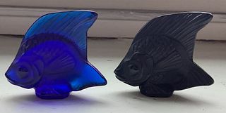 Lalique SIGNED Crystal Black and Blue shades of Fish Made in France