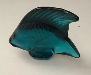 Lalique SIGNED Crystal Bluish shade Fish with box Made in France