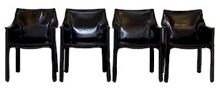 Cassina Leather Chairs Set of Four, Black