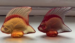 Lalique SIGNED Crystal Amber and Red shades of Fish Made in France
