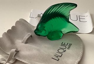Lalique SIGNED Emerald Green shade of Fish Made in France