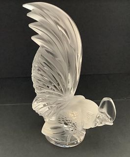 Lalique Signed Crystal Rooster 8.25" Figurine "Coq Nain" Sculpture ORIG BOX