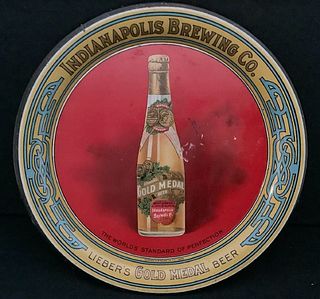 PRE PROHIBITION TIN LITHO TIP BEER TRAY INDIANAPOLIS BREWING CO. 1910 Liebers Gold Medal Beer #2