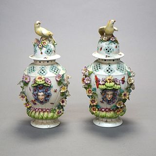 Antique Dresden & Meissen School Figural Porcelain Covered Urns Circa 1890
