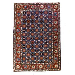 Antique Senneh Oriental Wool Floral Lattice Work Rug, Circa 1920, 82"L x 55.5"W