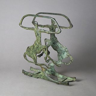 Antique French Art Deco Figural Centaur Verdigris Bronze Magazine Rack c1930