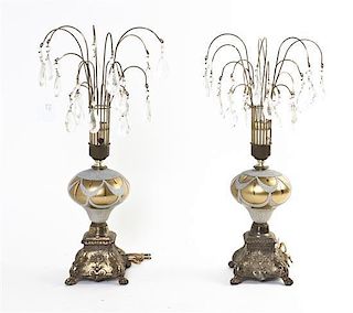 A Pair of French Table Lamps, Height overall 21 inches.