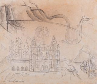 Leonora Carrington Dragon & Castle Pencil Drawing