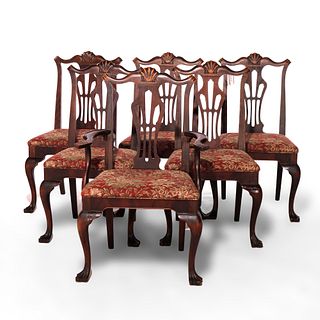 Six Antique Chippendale Style Mahogany Slat Back Dining Chairs c1930