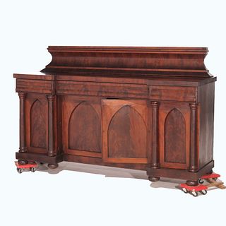 Large Antique American Empire Period Flame Mahogany Gothic Style Sideboard c1840