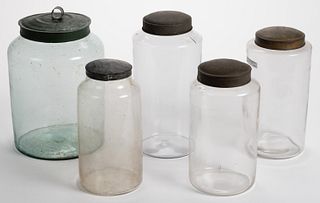 BLOWN APOTHECARY / STORAGE JARS, LOT OF FIVE