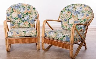 Bent Bamboo Club Chairs, Pair